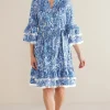 New Soft Surroundings Adeline Short Dress SpringPaisleyChambray