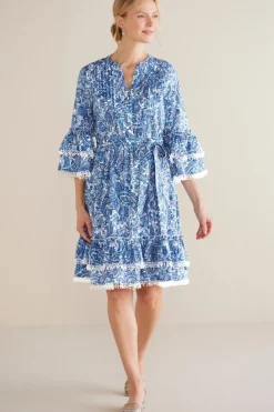 New Soft Surroundings Adeline Short Dress SpringPaisleyChambray