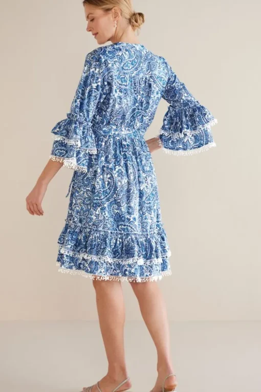 New Soft Surroundings Adeline Short Dress SpringPaisleyChambray