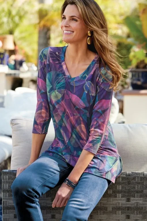 Sale Soft Surroundings Alila 3/4 Sleeve Tunic WarmIrisMulti