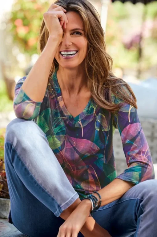 Sale Soft Surroundings Alila 3/4 Sleeve Tunic WarmIrisMulti