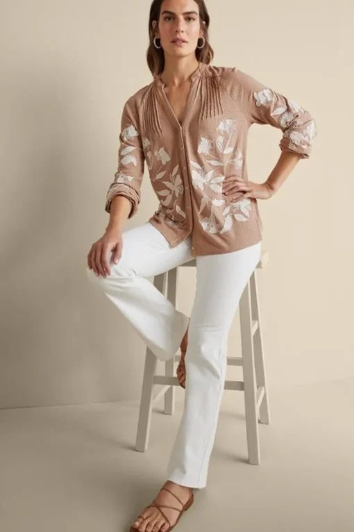 Sale Soft Surroundings Alva Embroidered Knit Top Beige