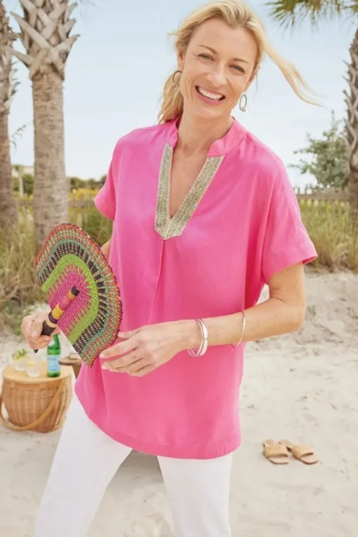 Sale Soft Surroundings Annalise Linen Blend Tunic AzaleaPink
