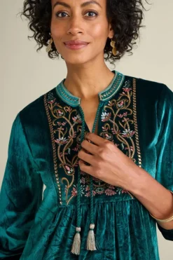 Hot Soft Surroundings Ashanti Embellished Velvet Tunic JuneBug