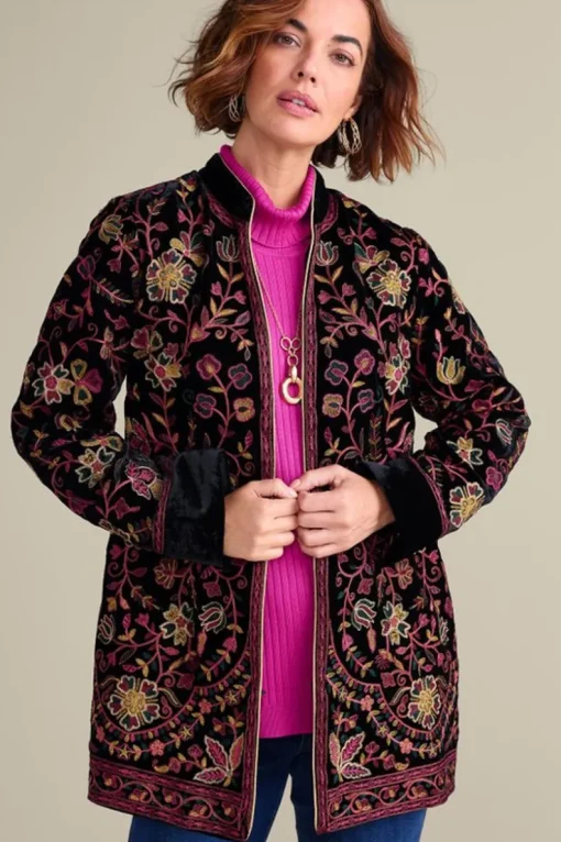 New Soft Surroundings Astrid Velvet Jacket Black