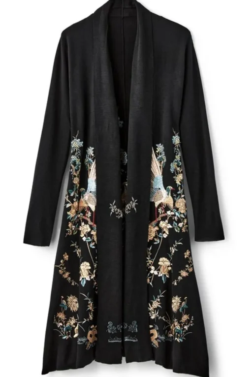 Clearance Soft Surroundings Ava Embroidered Cardigan Black
