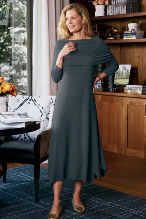 Discount Soft Surroundings B'call Knit Midi Dress CharcoalHeather