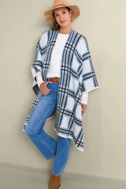 Discount Soft Surroundings Braunwyn Plaid Wrap BlueWindowpanePlaid