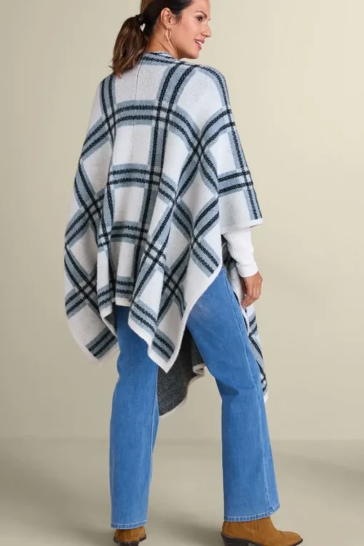 Discount Soft Surroundings Braunwyn Plaid Wrap BlueWindowpanePlaid
