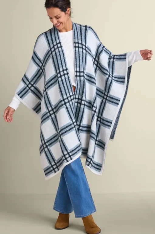 Discount Soft Surroundings Braunwyn Plaid Wrap BlueWindowpanePlaid
