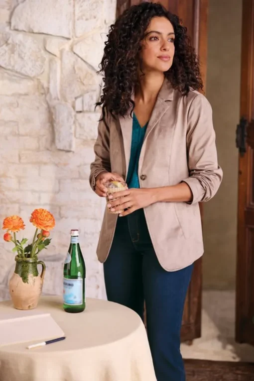 Fashion Soft Surroundings Breck Faux Suede Blazer Stone
