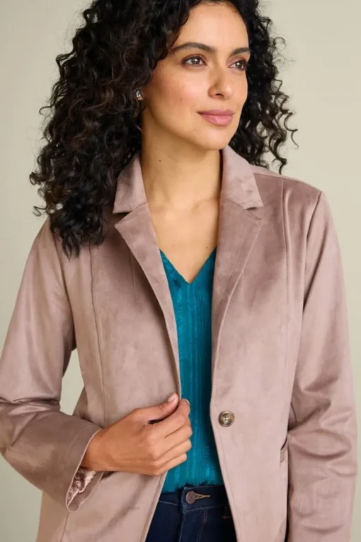 Fashion Soft Surroundings Breck Faux Suede Blazer Stone
