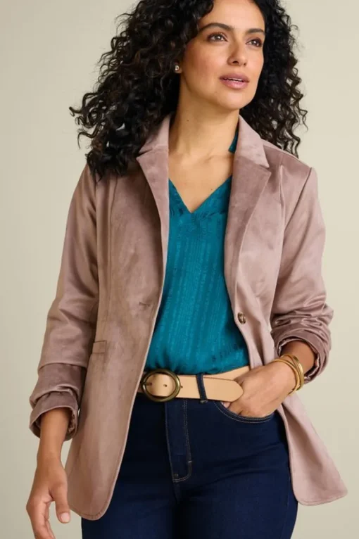 Fashion Soft Surroundings Breck Faux Suede Blazer Stone