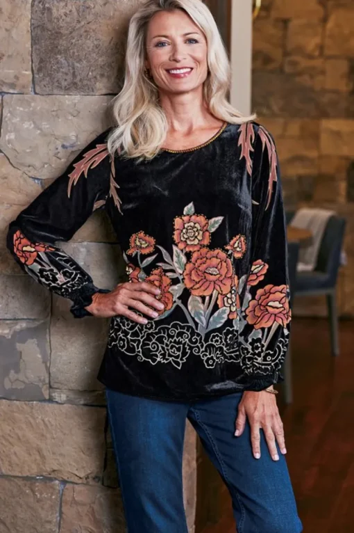 Sale Soft Surroundings Brielle Velvet Top BlackMulti