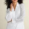 Sale Soft Surroundings Calathea Embroidered Sleeve Shirt White