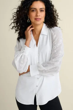 Sale Soft Surroundings Calathea Embroidered Sleeve Shirt White