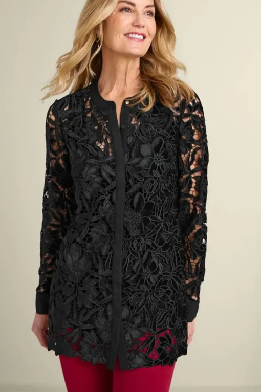 Outlet Soft Surroundings Candace Velvet Lace Tunic Black
