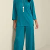 Fashion Soft Surroundings Cella Plisse Wide Leg Pants DeepLagoon