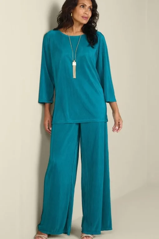 Fashion Soft Surroundings Cella Plisse Wide Leg Pants DeepLagoon