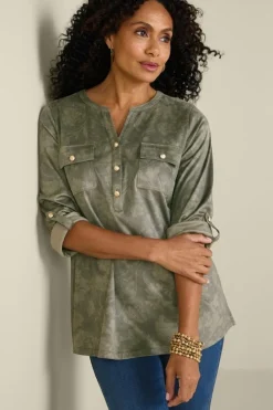 Best Soft Surroundings Charine Faux Suede Tunic FloralScarfGreen