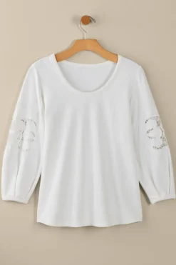 Hot Soft Surroundings Charmaine Embroidered French Terry Top BuffYellow