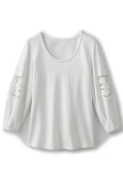 Hot Soft Surroundings Charmaine Embroidered French Terry Top BuffYellow