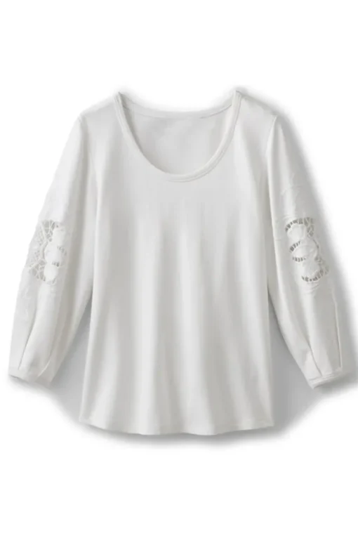 Hot Soft Surroundings Charmaine Embroidered French Terry Top BuffYellow