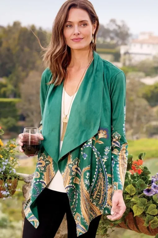Clearance Soft Surroundings Chouteau Faux Suede Jacket CascadingBrdS