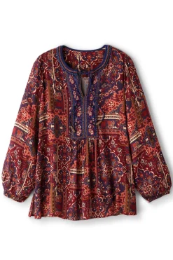 Online Soft Surroundings Cindra Embroidered Gauze Tunic RivieraPatchworkBurgund
