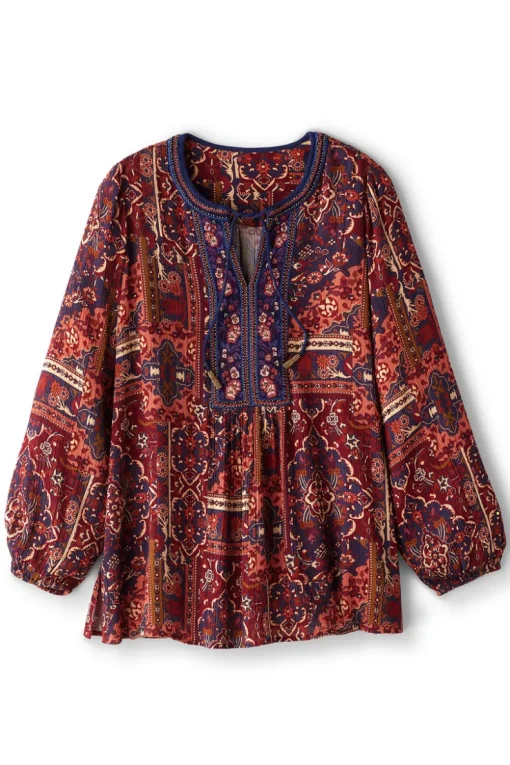 Online Soft Surroundings Cindra Embroidered Gauze Tunic RivieraPatchworkBurgund
