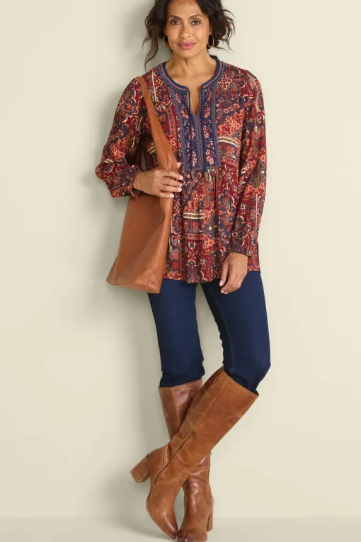 Online Soft Surroundings Cindra Embroidered Gauze Tunic RivieraPatchworkBurgund