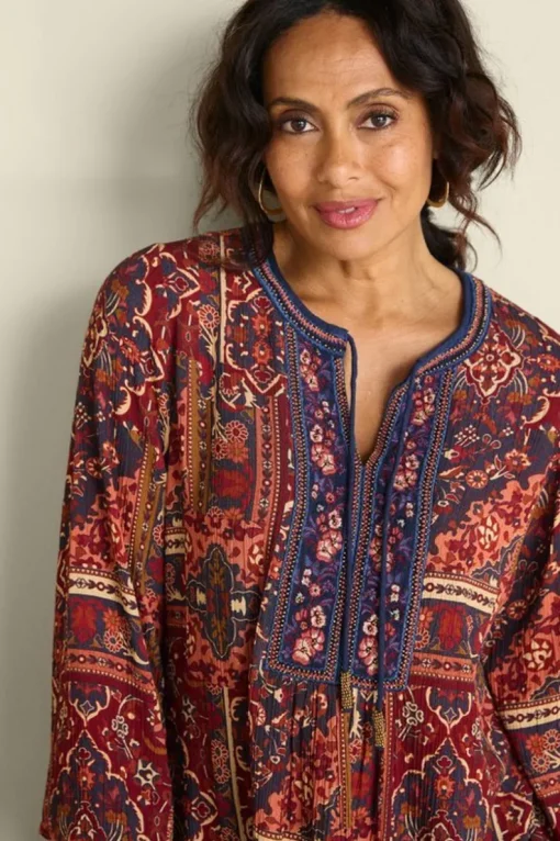Online Soft Surroundings Cindra Embroidered Gauze Tunic RivieraPatchworkBurgund