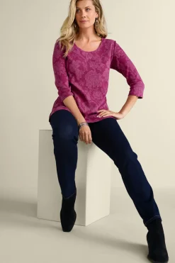 Clearance Soft Surroundings Clarette Jacquard 3/4 Sleeve Tunic SilhouetteFloral