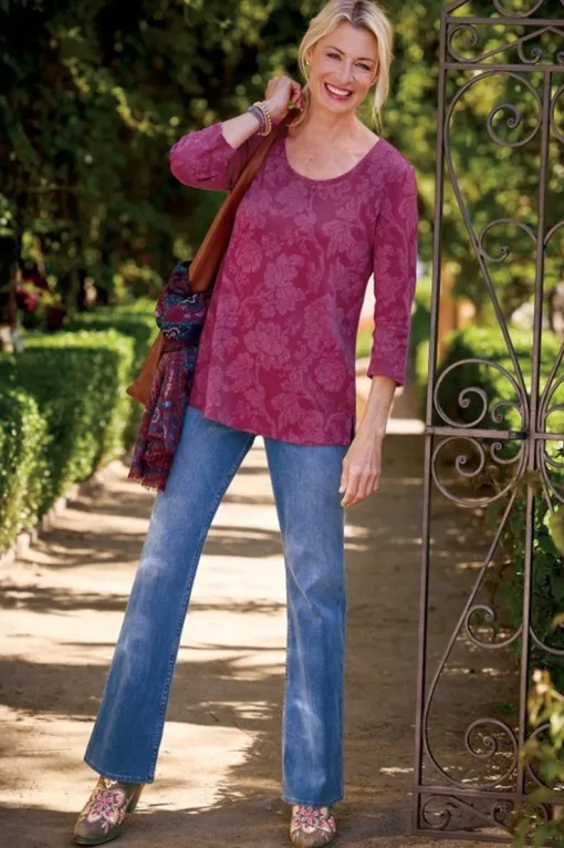 Clearance Soft Surroundings Clarette Jacquard 3/4 Sleeve Tunic SilhouetteFloral