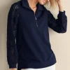 Best Soft Surroundings Crochet Sleeve French Terry Tunic