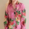 Clearance Soft Surroundings Danica Embellished Shirt Red/PinkFloral