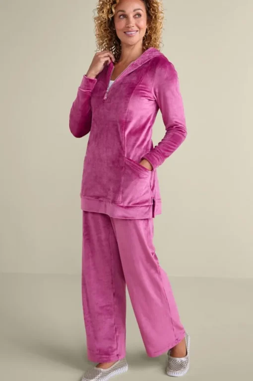 Hot Soft Surroundings Dixie Velour Zip Hoodie Tunic Boysenberry