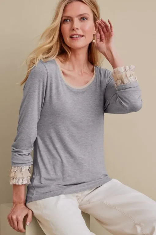 New Soft Surroundings Ella Lace Top MediumGreyHeather