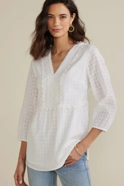 Online Soft Surroundings Elodie Windowpane Gauze Top Navy