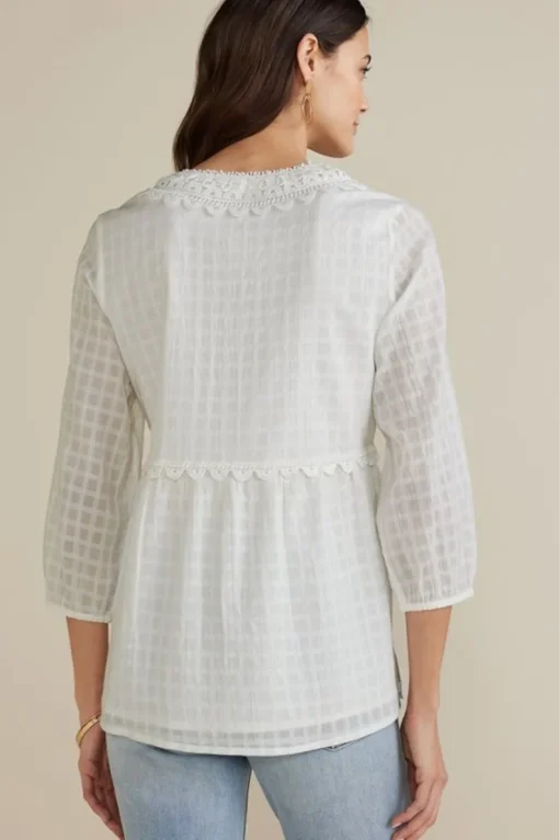 Online Soft Surroundings Elodie Windowpane Gauze Top Navy