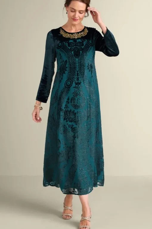 Online Soft Surroundings Emaline Velvet Burnout Maxi Dress JuneBug