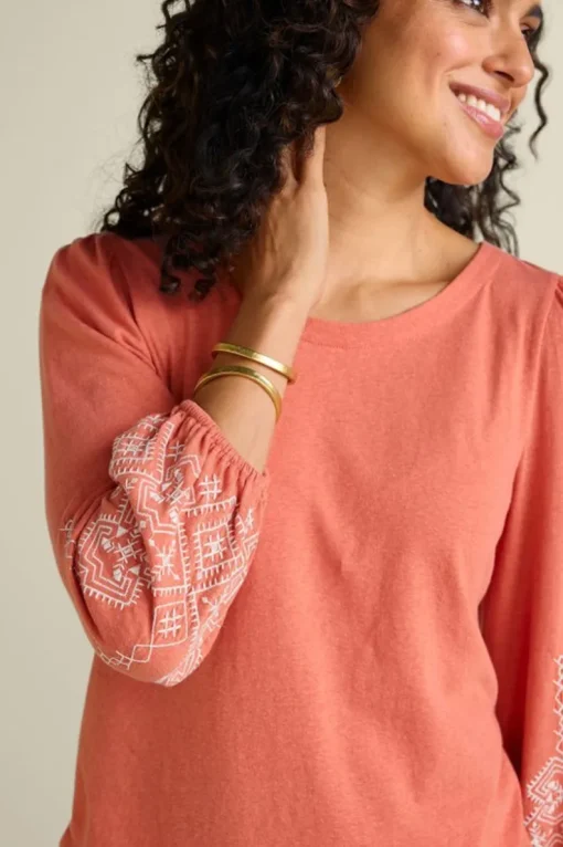 New Soft Surroundings Embroidered Parisian Poet Top ApricotBrandy