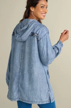 Fashion Soft Surroundings Evie Embroidered Tencel Hoodie WashedBlue