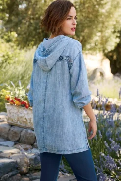 Fashion Soft Surroundings Evie Embroidered Tencel Hoodie WashedBlue