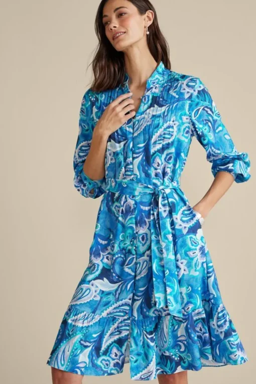 Hot Soft Surroundings Feyre Short Dress IslandSunPaisleyBlue