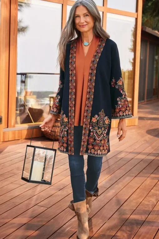 Clearance Soft Surroundings Fiberworks Kimono AntiqueBlack