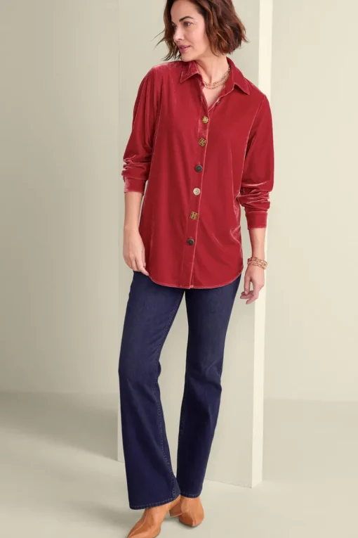 Sale Soft Surroundings Filigree Velvet Boyfriend Shirt