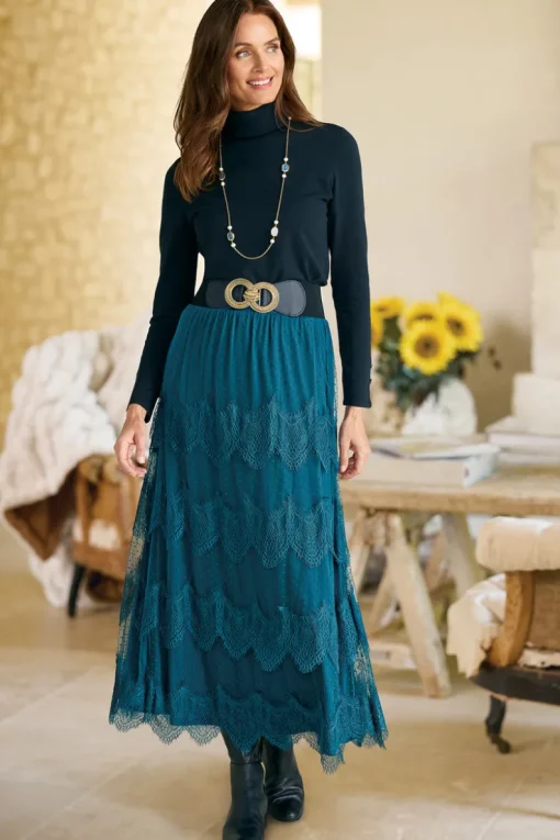 Online Soft Surroundings Frederica Lace Maxi Skirt SailorBlue