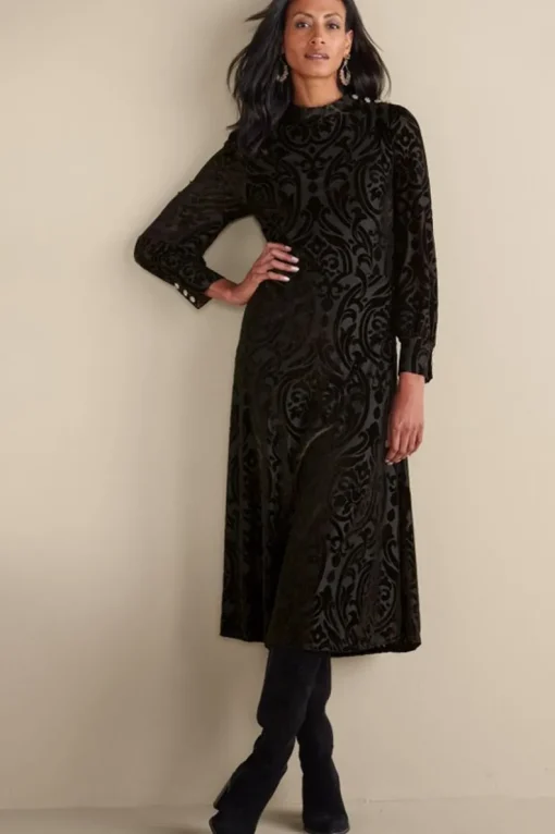Fashion Soft Surroundings Hadley Velvet Dress BlackAbstract