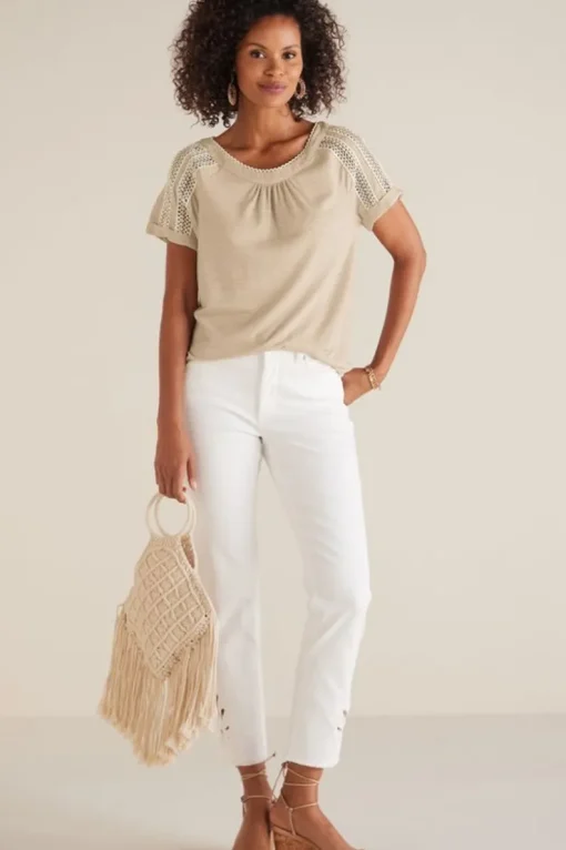 Sale Soft Surroundings Halle Short Sleeve Top LightTaupe